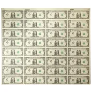 1985 Federal Reserve $1 Note - Uncut Sheet of 32 - Taped