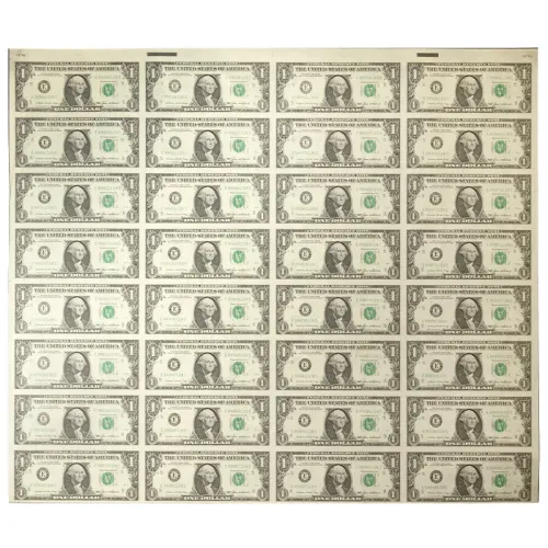 1985 Federal Reserve $1 Note - Uncut Sheet of 32 - Taped
