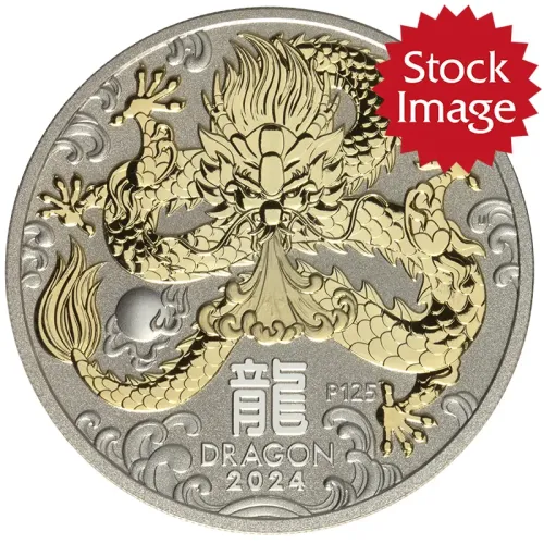 2024 Australia $1 Year of the Dragon Gilded Silver 1oz .999 w/OGP