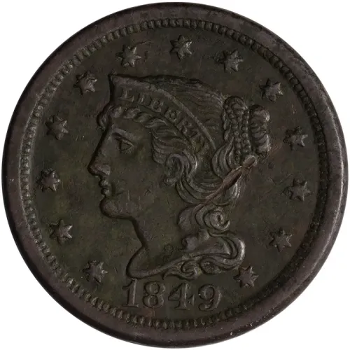 1849 Large Cent - Almost Uncirculated Details Environmental Damage