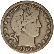1909 S Barber Half Dollar - Very Fine Details Environmental Damage