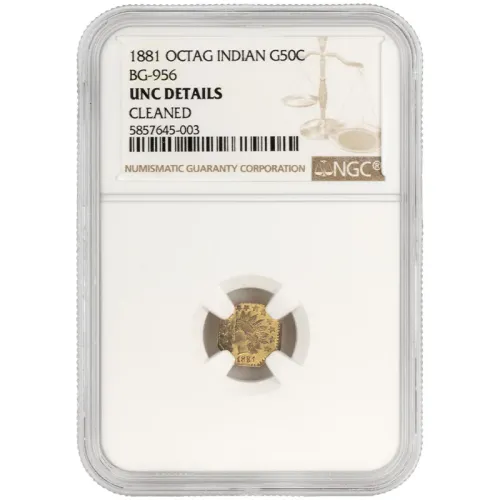 1881 California Gold 50 Cent Octagon Indian BG-956 NGC Unc Details Cleaned