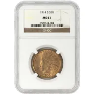 1914 S $10 Gold Eagle Indian - NGC MS61