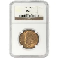 1914 S $10 Gold Eagle Indian - NGC MS61