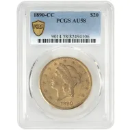 1890 CC $20 Liberty Gold Double Eagle - PCGS AU58