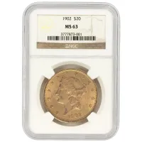 1902 Liberty $20 Gold Double Eagle - NGC MS63