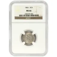 1866 3 Cent Nickel - NGC MS66 - DDO Die Clash Die Crack
