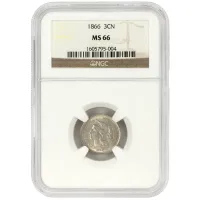 1866 3 Cent Nickel - NGC MS66 - DDO Die Clash Die Crack