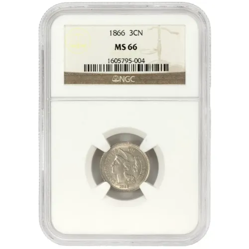 1866 3 Cent Nickel - NGC MS66 - DDO Die Clash Die Crack